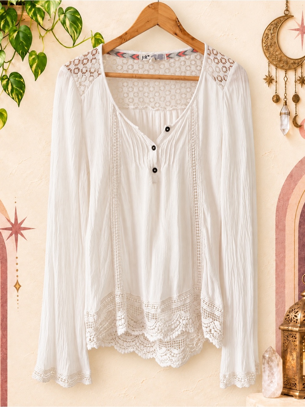 Jolt White Crochet Boho Peasant Top